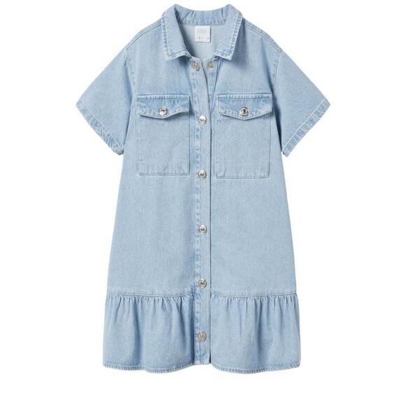 Zara Girls Denim Ruffle Dress - Picture 1 of 5